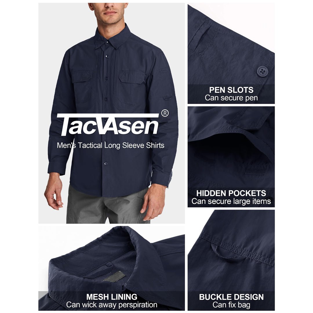 TACVASEN Black Men's Breathable Quick Dry Long Sleeve Shirts