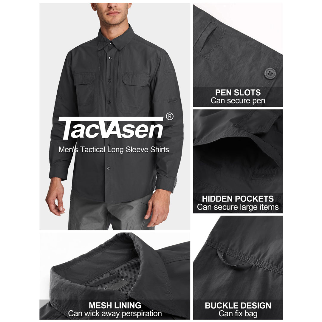TACVASEN Black Men's Breathable Quick Dry Long Sleeve Shirts