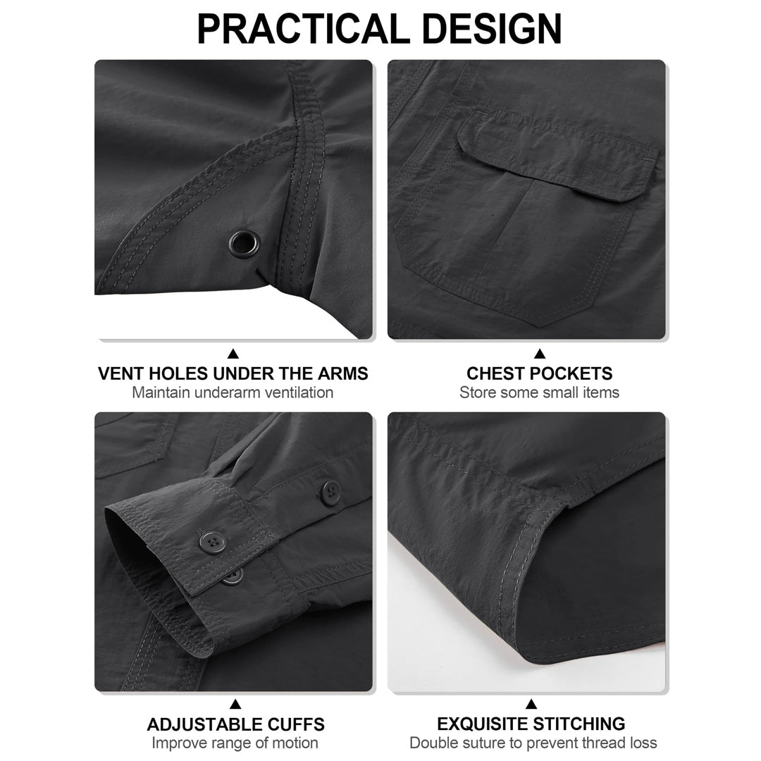 TACVASEN Black Men's Breathable Quick Dry Long Sleeve Shirts