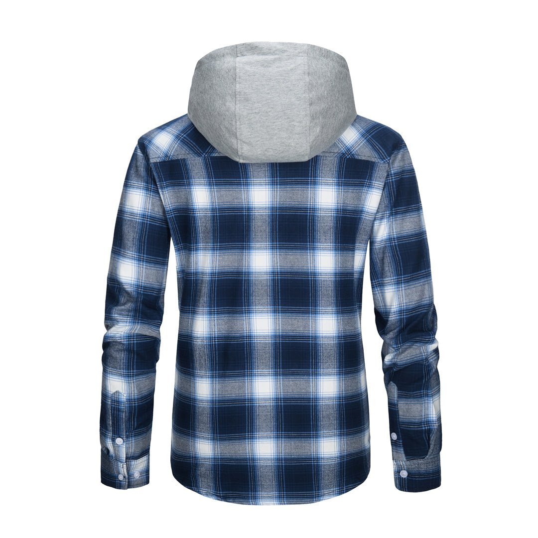 TACVASEN Blue White Men's Buffalo Plaid Hooded Casual Shirt Jacket
