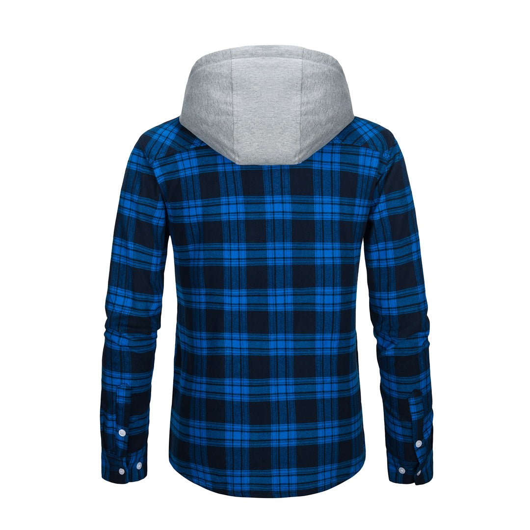 TACVASEN Blue White Men's Buffalo Plaid Hooded Casual Shirt Jacket