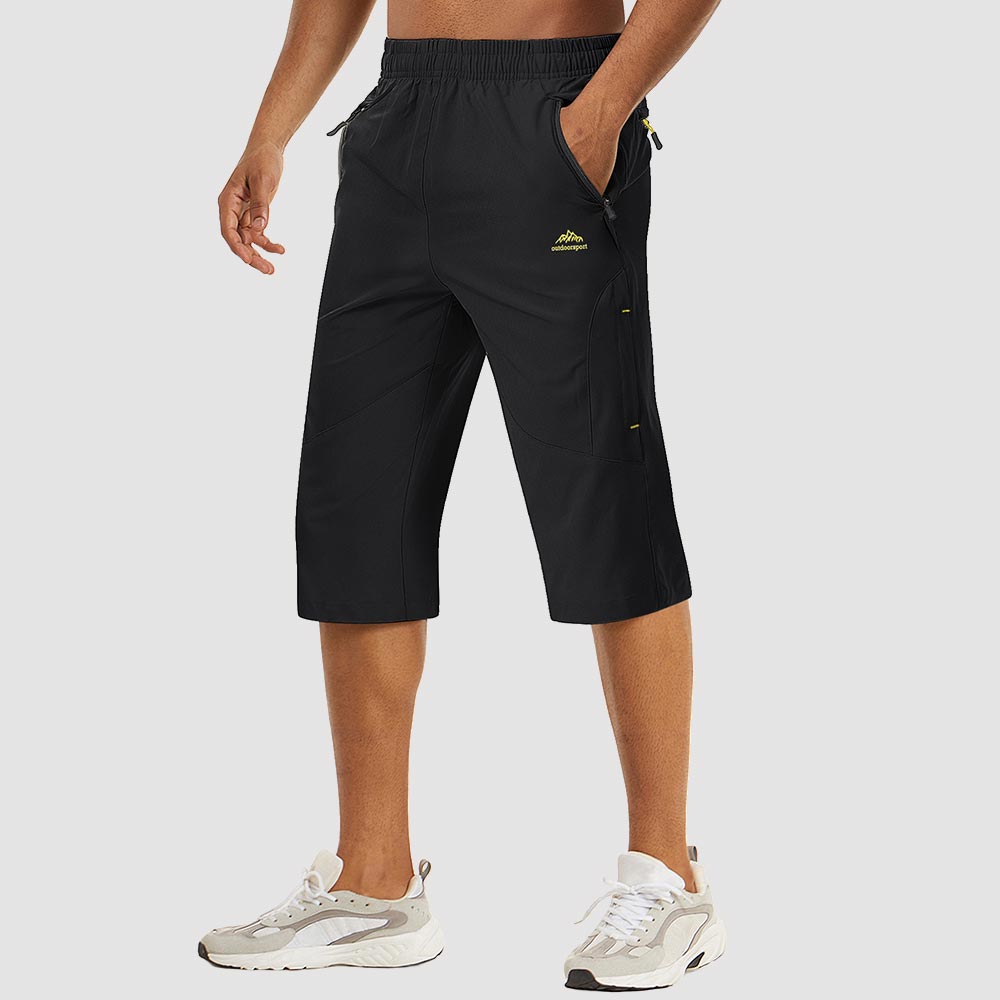 TACVASEN Black Men's Capri Shorts Quick Dry Below Knee for Hiking