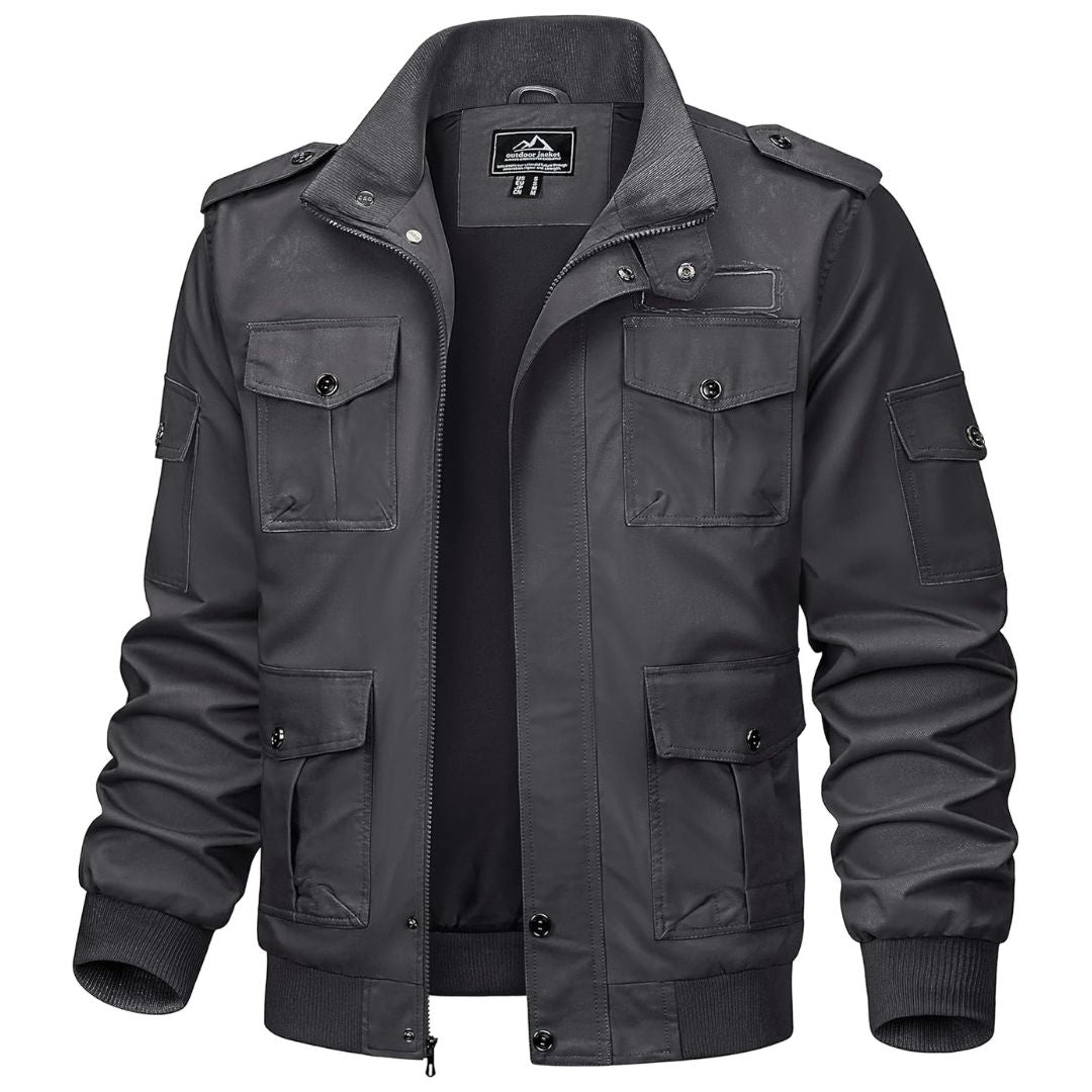 TACVASEN Dark Grey Men's Cargo Jackets Military Jackets with Multi Pockets