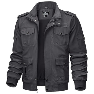 TACVASEN Dark Grey Men's Cargo Jackets Military Jackets with Multi Pockets