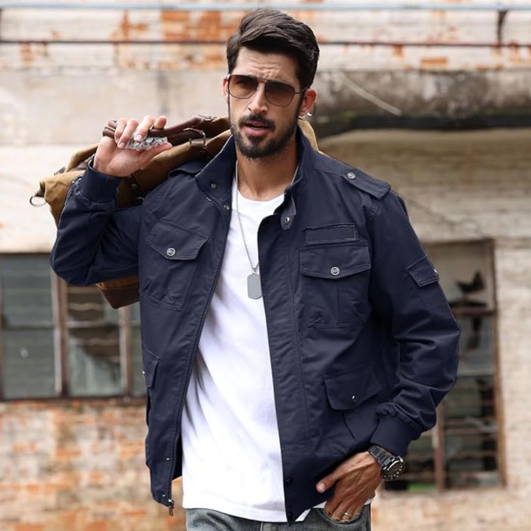 TACVASEN Navy Men's Cargo Jackets Military Jackets with Multi Pockets