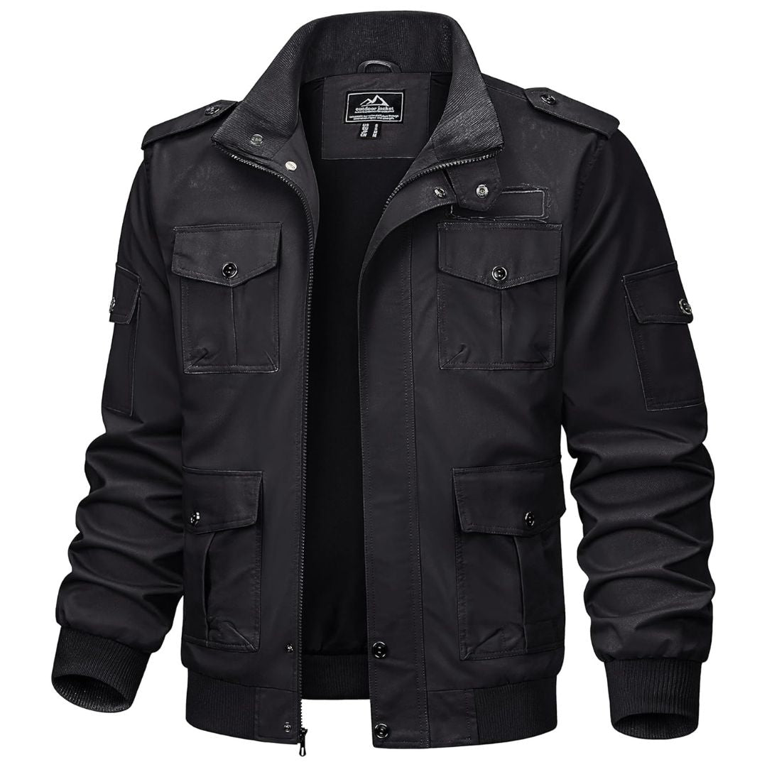 TACVASEN Black Men's Cargo Jackets Military Jackets with Multi Pockets