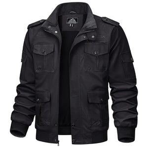 TACVASEN Black Men's Cargo Jackets Military Jackets with Multi Pockets