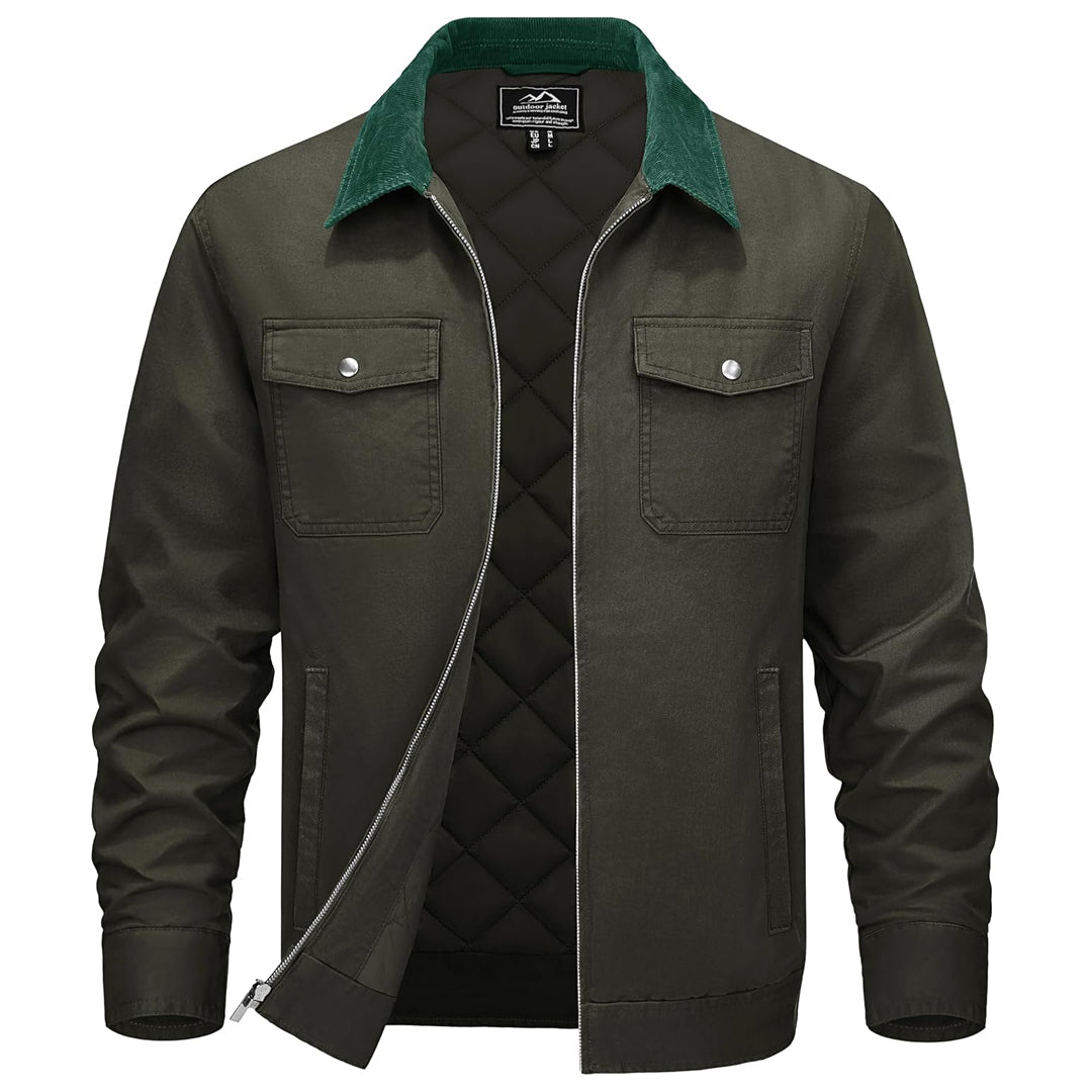 TACVASEN Green Men's Casual Corduroy Collar 5 Pockets Cotton Cargo Jackets