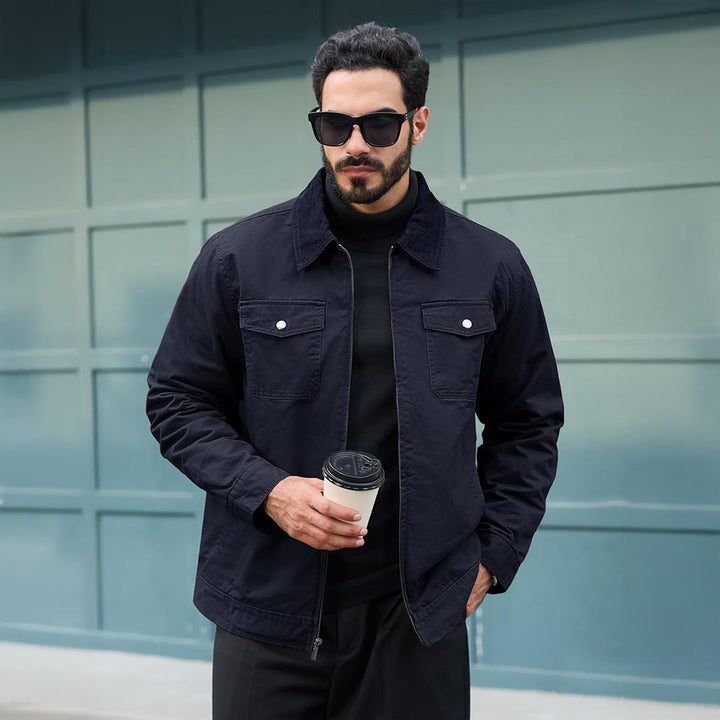 Men's Casual Corduroy Collar 5 Pockets Cotton Cargo Jackets - LT24M1262