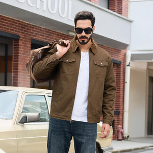 TACVASEN Dark Brown Men's Casual Corduroy Collar 5 Pockets Cotton Cargo Jackets