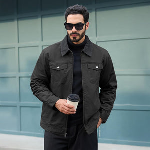 TACVASEN Dark Grey Men's Casual Corduroy Collar 5 Pockets Cotton Cargo Jackets