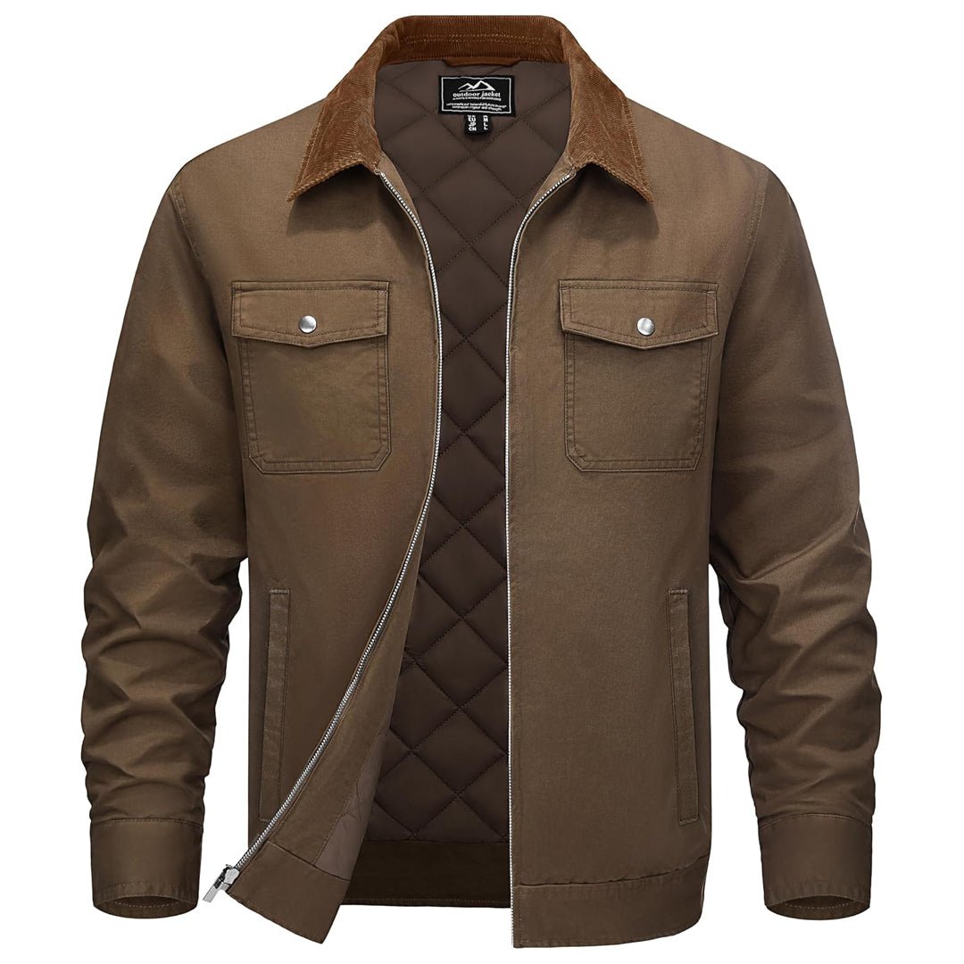 TACVASEN Dark Brown Men's Casual Corduroy Collar 5 Pockets Cotton Cargo Jackets