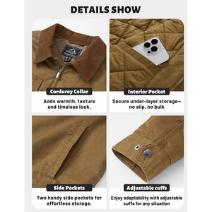 Men's Casual Corduroy Collar 5 Pockets Cotton Cargo Jackets - LT24M1262