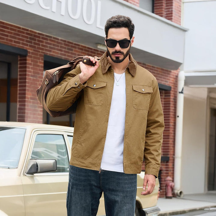 Men's Casual Corduroy Collar 5 Pockets Cotton Cargo Jackets - LT24M1262