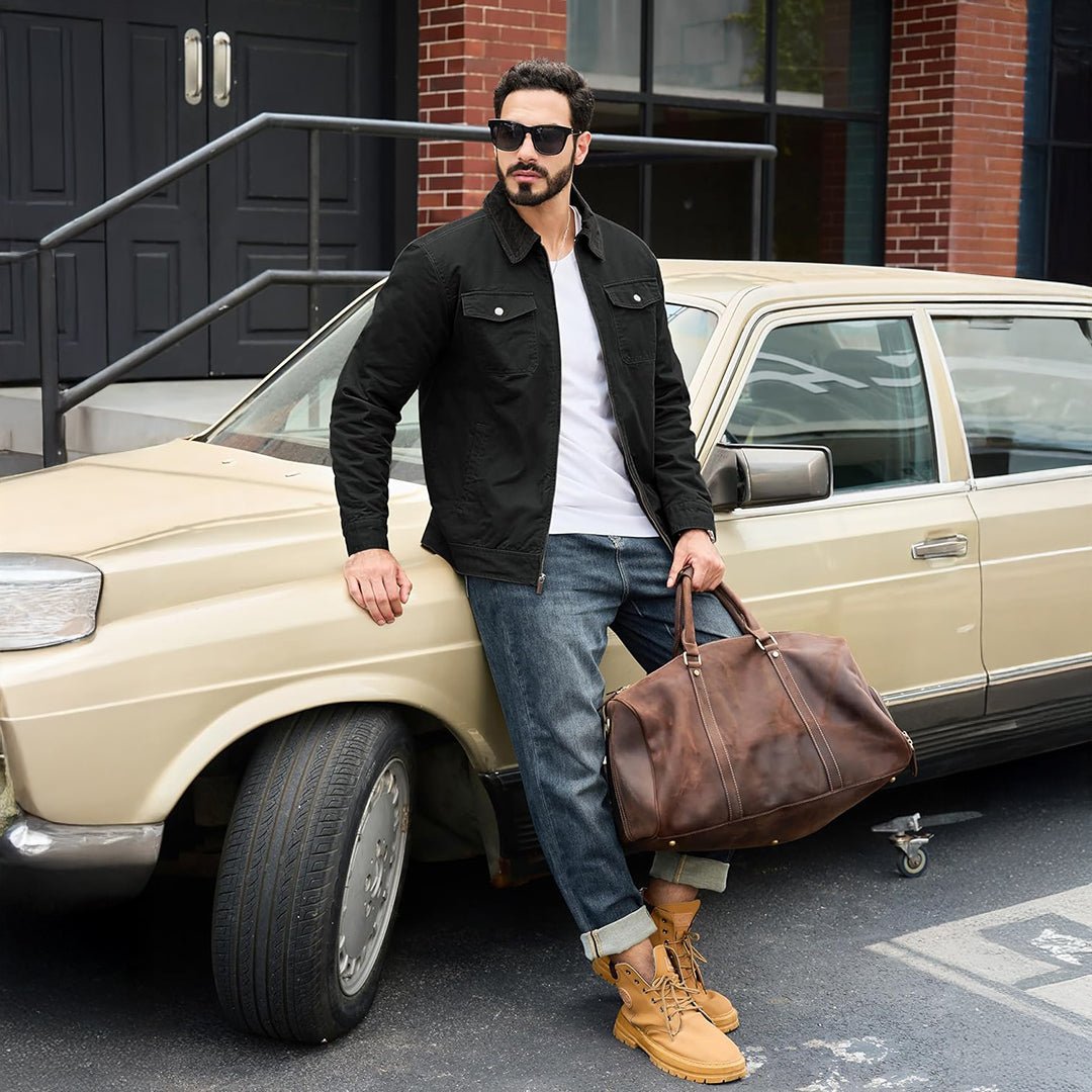 TACVASEN Black Men's Casual Corduroy Collar 5 Pockets Cotton Cargo Jackets