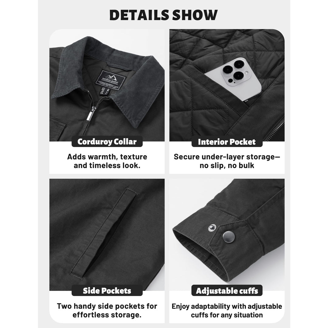 Men's Casual Corduroy Collar 5 Pockets Cotton Cargo Jackets - LT24M1262
