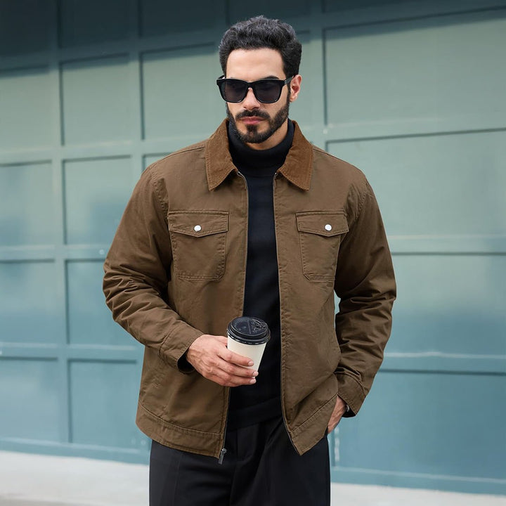 Men's Casual Corduroy Collar 5 Pockets Cotton Cargo Jackets - LT24M1262