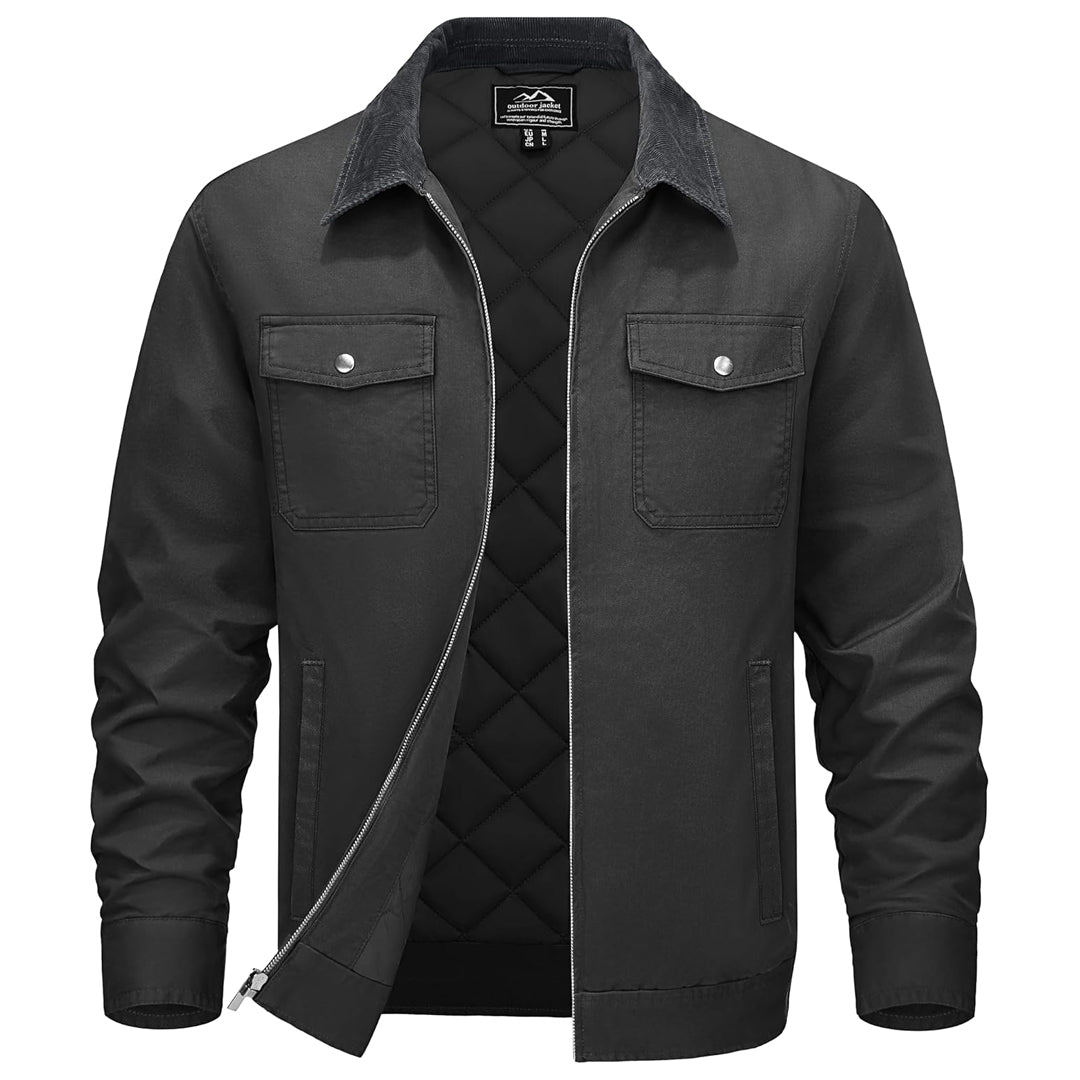 TACVASEN Dark Grey Men's Casual Corduroy Collar 5 Pockets Cotton Cargo Jackets
