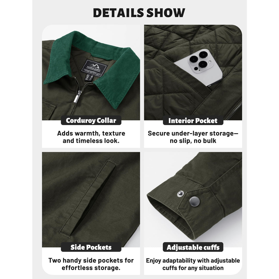 Men's Casual Corduroy Collar 5 Pockets Cotton Cargo Jackets - LT24M1262
