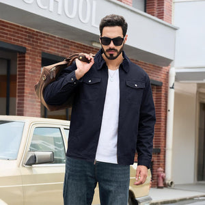 TACVASEN Navy Men's Casual Corduroy Collar 5 Pockets Cotton Cargo Jackets