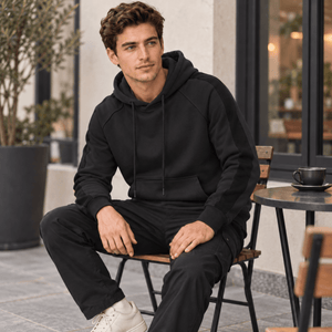 TACVASEN Black Men's Casual Cotton Soft Stretch Fleece Blend Hoodie