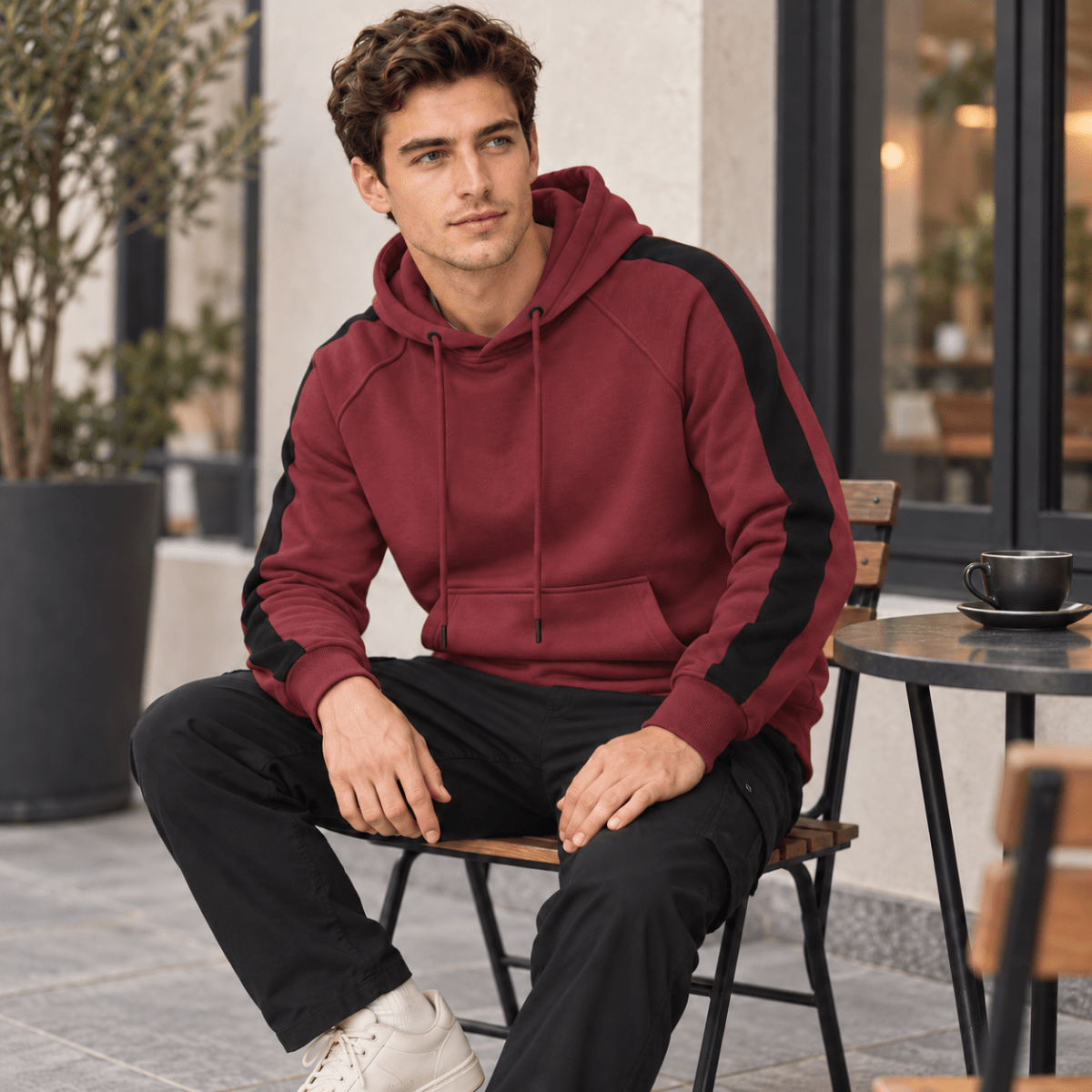 TACVASEN Wine Red Men's Casual Cotton Soft Stretch Fleece Blend Hoodie