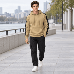 TACVASEN Khaki Men's Casual Cotton Soft Stretch Fleece Blend Hoodie