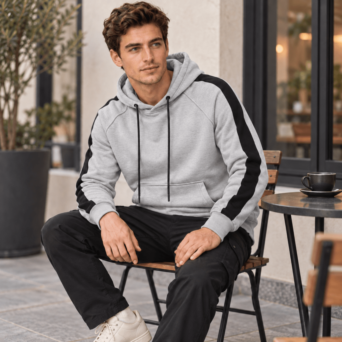 TACVASEN Light Grey Men's Casual Cotton Soft Stretch Fleece Blend Hoodie