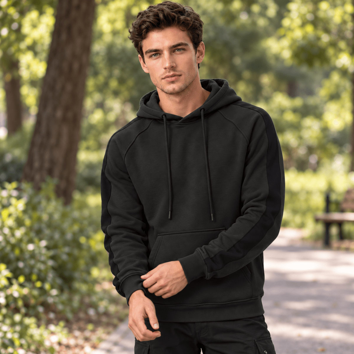 TACVASEN Black Men's Casual Cotton Soft Stretch Fleece Blend Hoodie