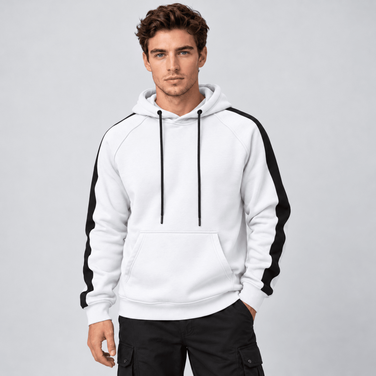 TACVASEN White Men's Casual Cotton Soft Stretch Fleece Blend Hoodie