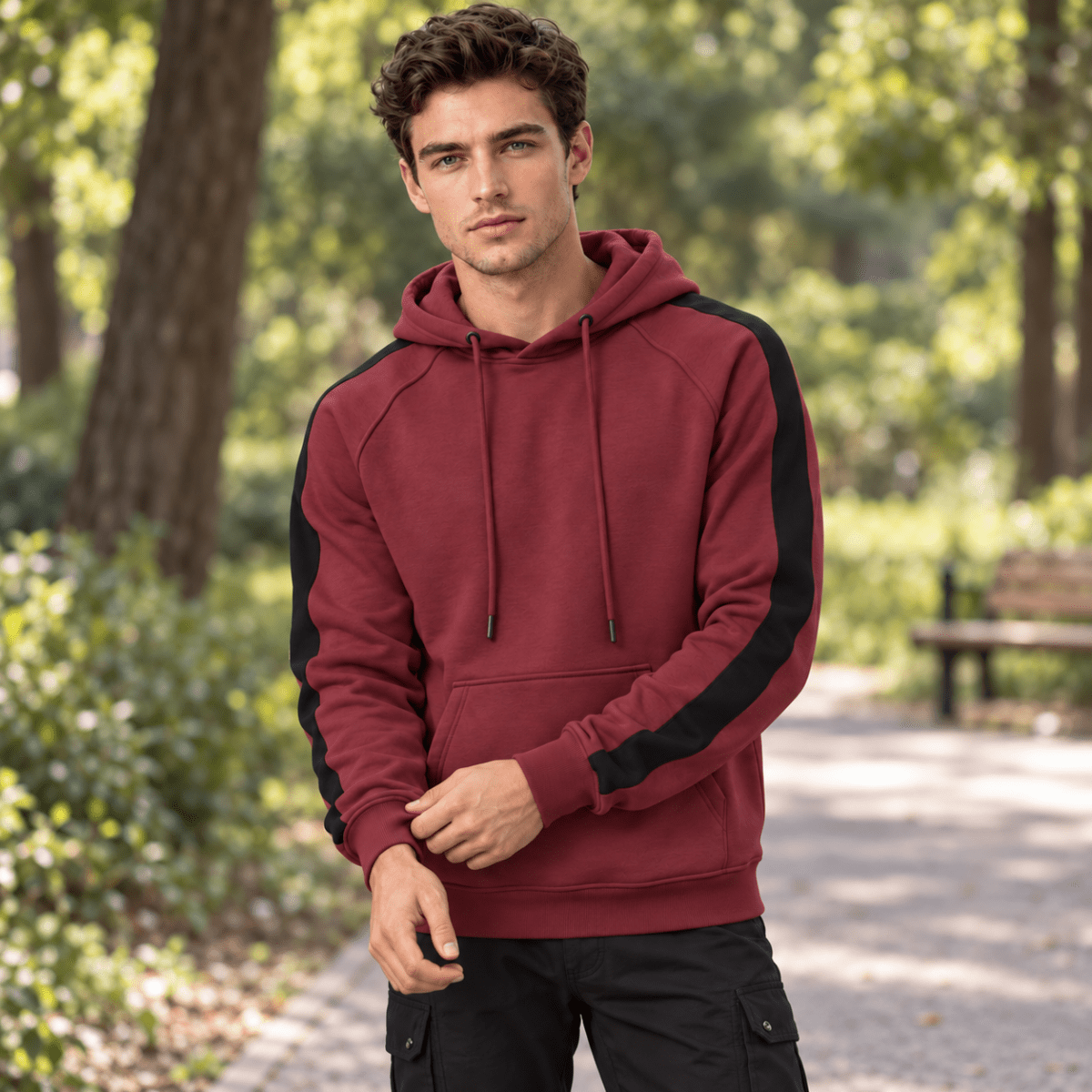 TACVASEN Wine Red Men's Casual Cotton Soft Stretch Fleece Blend Hoodie
