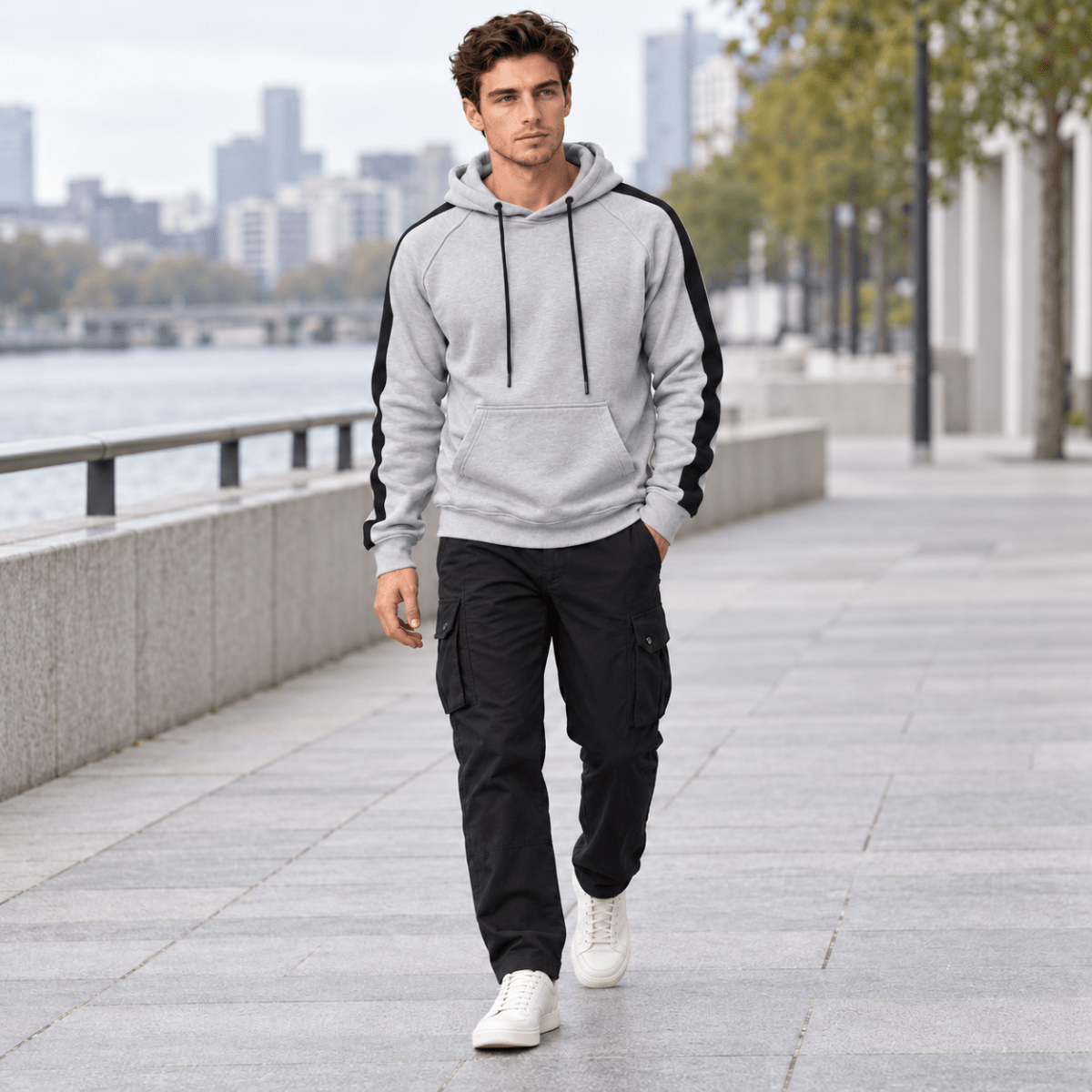 TACVASEN Light Grey Men's Casual Cotton Soft Stretch Fleece Blend Hoodie
