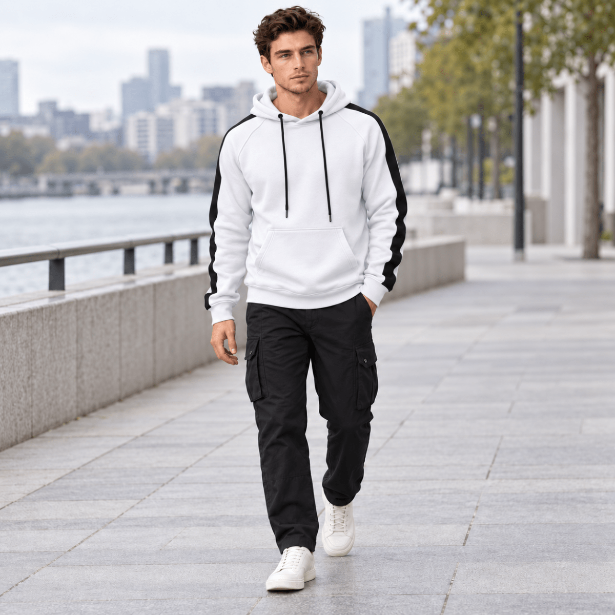 TACVASEN White Men's Casual Cotton Soft Stretch Fleece Blend Hoodie