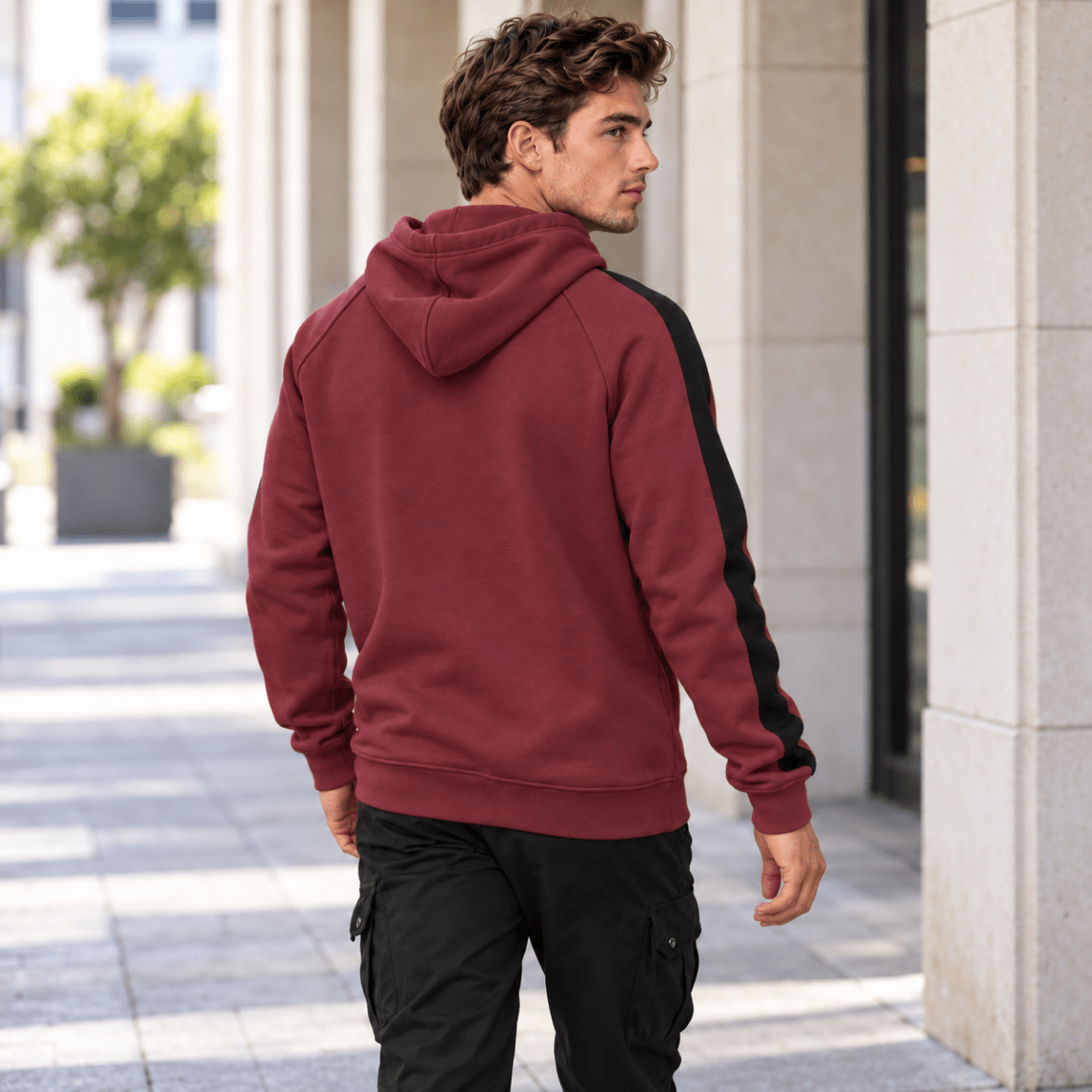 TACVASEN Wine Red Men's Casual Cotton Soft Stretch Fleece Blend Hoodie