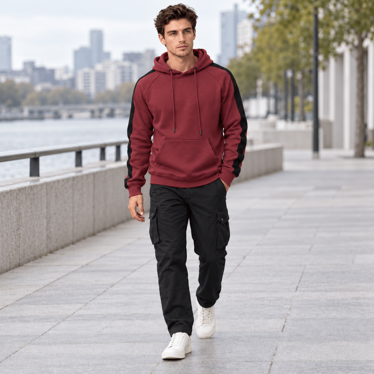 TACVASEN Wine Red Men's Casual Cotton Soft Stretch Fleece Blend Hoodie