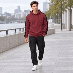 TACVASEN Wine Red Men's Casual Cotton Soft Stretch Fleece Blend Hoodie