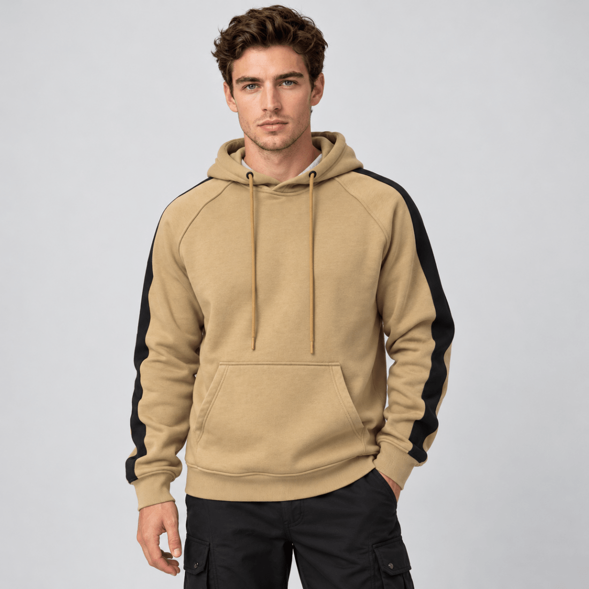 TACVASEN Khaki Men's Casual Cotton Soft Stretch Fleece Blend Hoodie