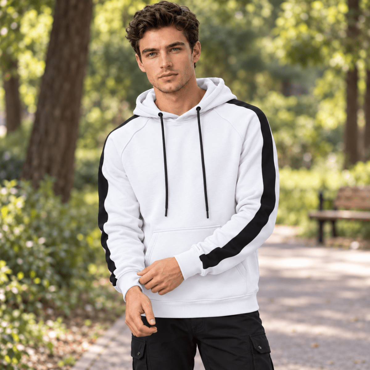 TACVASEN White Men's Casual Cotton Soft Stretch Fleece Blend Hoodie