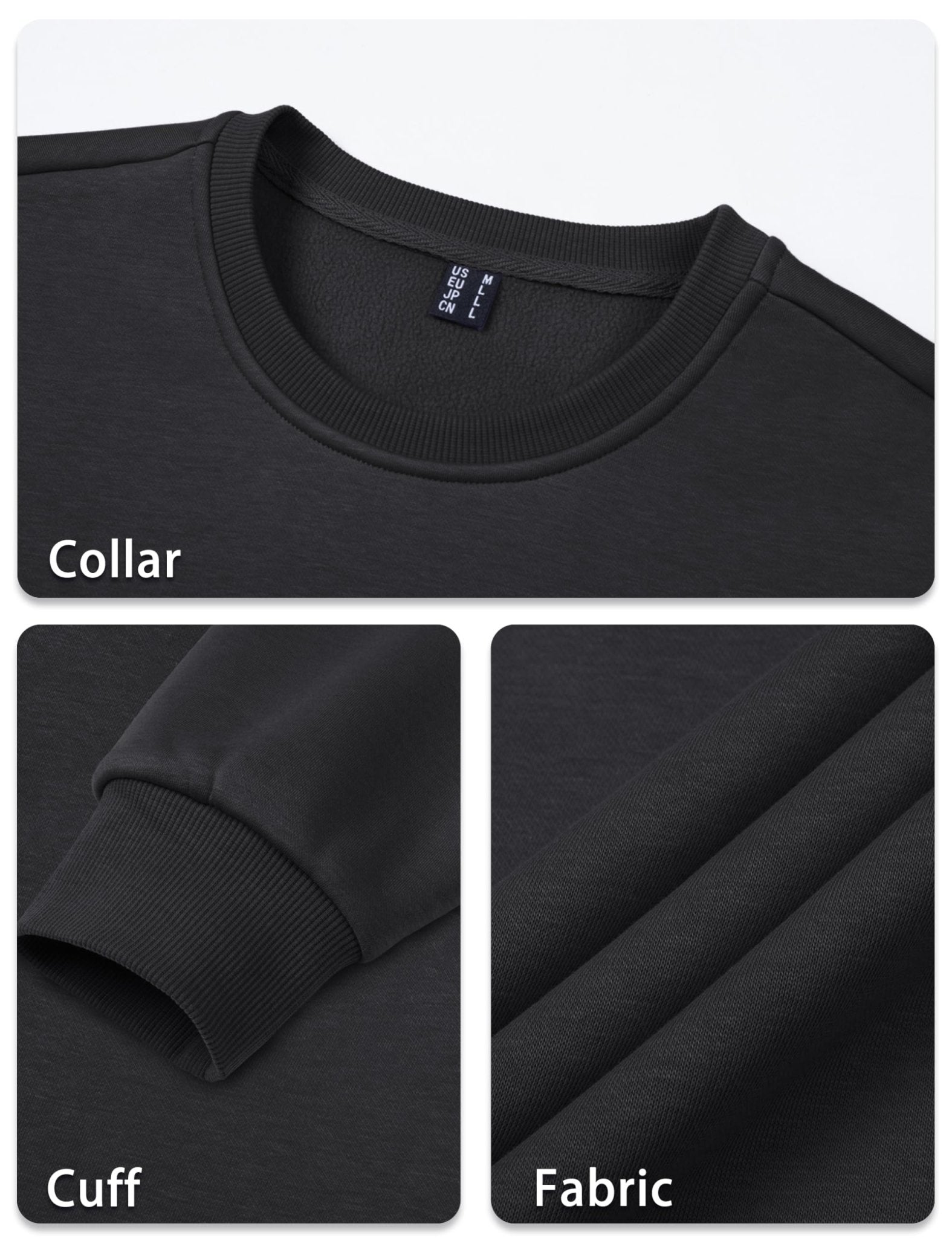 TACVASEN Black Men's Casual Fleece Lined Pullover Sweatshirts