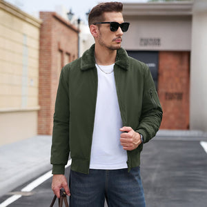 TACVASEN Green Casual Fleece Waterproof Bomber Jacket with Fur