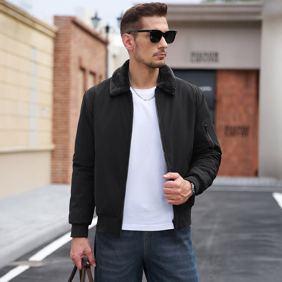 TACVASEN Green Casual Fleece Waterproof Bomber Jacket with Fur