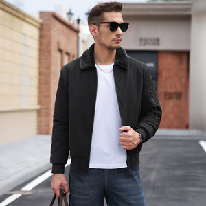 TACVASEN Green Casual Fleece Waterproof Bomber Jacket with Fur