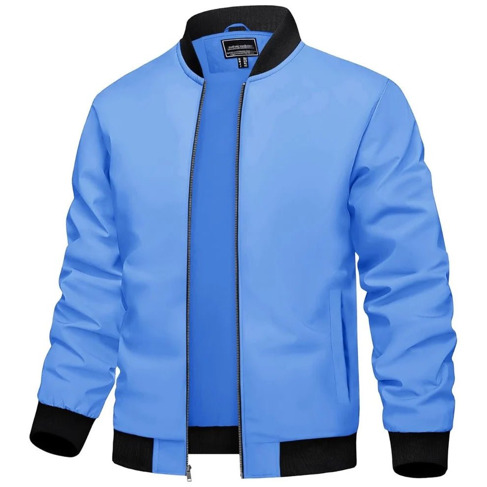 TACVASEN Light Blue Men's Casual Lightweight Bomber Jacket - Slim Fit Coat