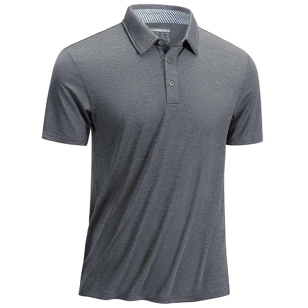 TACVASEN Dark Grey Men's Casual Polo Golf Shirts Quick Dry 3 Buttons