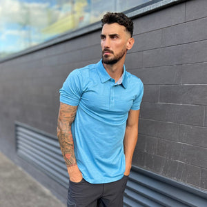 TACVASEN Sky Blue Men's Casual Polo Golf Shirts Quick Dry 3 Buttons