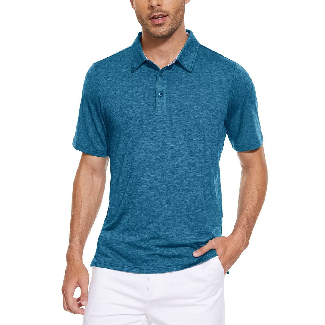 TACVASEN Peacock Blue Men's Casual Polo Golf Shirts Quick Dry 3 Buttons