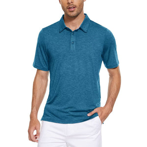TACVASEN Peacock Blue Men's Casual Polo Golf Shirts Quick Dry 3 Buttons