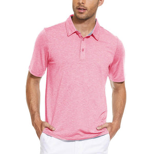 TACVASEN Pink Men's Casual Polo Golf Shirts Quick Dry 3 Buttons