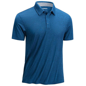 TACVASEN Mid Blue Men's Casual Polo Golf Shirts Quick Dry 3 Buttons