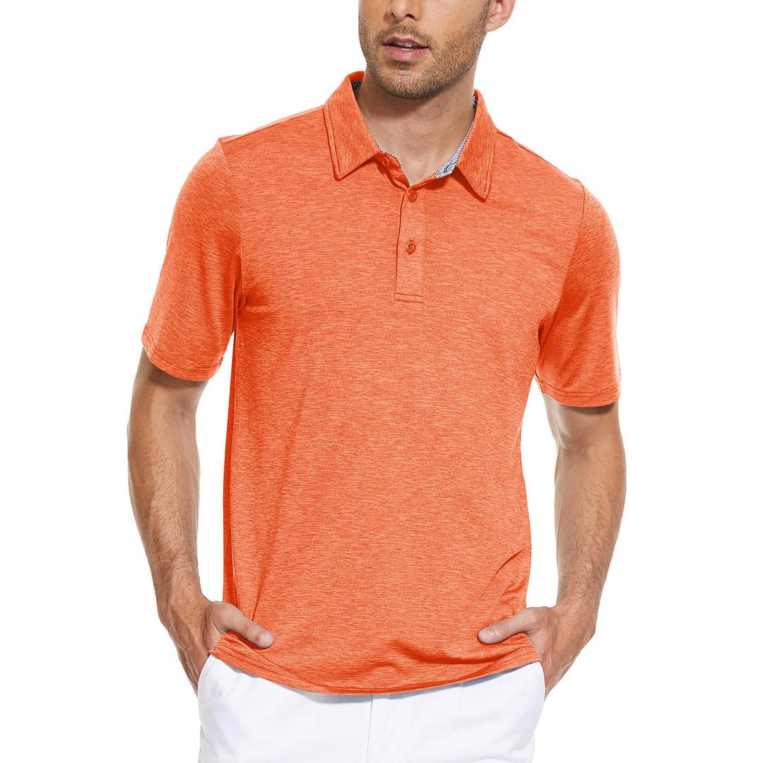 TACVASEN Orange Men's Casual Polo Golf Shirts Quick Dry 3 Buttons